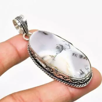 Ювелирный кулон ручной работы с дендритом и опалом, посеребренный 925 пробы, 2,27 дюйма 2.27 белый