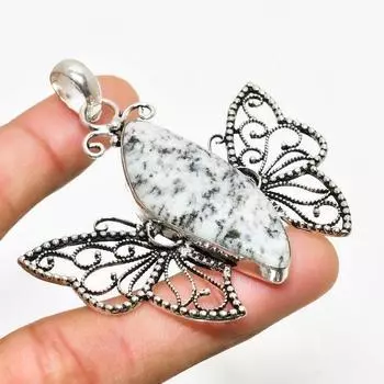 Ювелирный кулон ручной работы с дендритом и опалом, посеребренный 925 пробы, 2,34 дюйма 2.34 белый