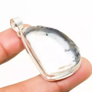 Ювелирный кулон ручной работы с дендритом и опалом, посеребренный 925 пробы, 1,89 дюйма 1.89 белый