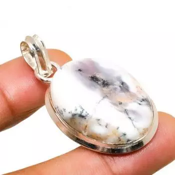 Ювелирный кулон ручной работы с дендритом опалом и серебром 925 пробы 1,70 дюйма 1.70 белый