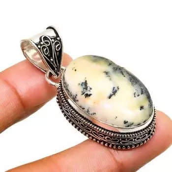 Ювелирный кулон ручной работы с дендритом опалом и серебром 925 пробы 1,70 дюйма 1.70 белый