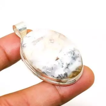 Ювелирный кулон ручной работы с дендритом опалом и серебром 925 пробы 1,70 дюйма 1.70 белый
