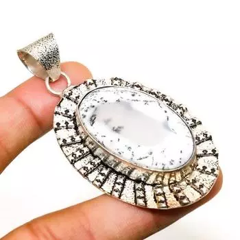 Ювелирный кулон ручной работы с дендритом опалом и серебром 925 пробы 2,46 дюйма 2.46 белый