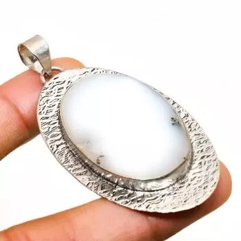 Ювелирный кулон ручной работы с дендритом опалом и серебром 925 пробы 2,46 дюйма 2.46 белый