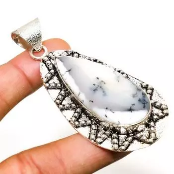 Ювелирный кулон ручной работы с дендритом опалом и серебром 925 пробы 2,84 дюйма 2.84 белый