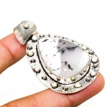 Ювелирный кулон ручной работы с дендритом опалом и серебром 925 пробы 2,08 дюйма 2.08 белый