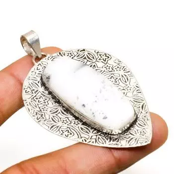 Ювелирный кулон ручной работы с дендритом опалом и серебром 925 пробы 2,46 дюйма 2.46 белый