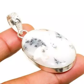 Ювелирный кулон ручной работы с дендритом опалом и серебром 925 пробы 2,08 дюйма 2.08 белый