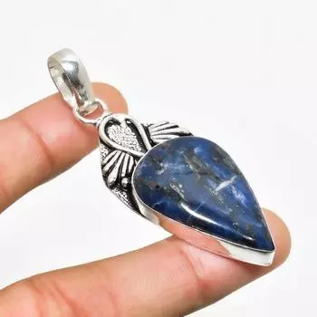 Ювелирный кулон ручной работы с драгоценным камнем содалитом 925 пробы, посеребренный, 2,46 дюйма 2.46 синий