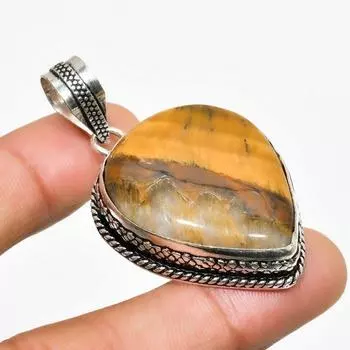 Ювелирный кулон ручной работы с драгоценным камнем Тигровый глаз 925 пробы, посеребренный, 2,08 дюйма 2.08 жёлтый