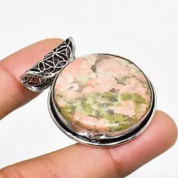 Ювелирный кулон ручной работы с драгоценным камнем унакит, посеребренный 925 пробы, 1,32 дюйма 1.32 зелёный