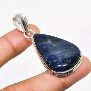 Ювелирный кулон ручной работы с драгоценным камнем содалитом 925 пробы, посеребренный, 1,89 дюйма 1.89 синий