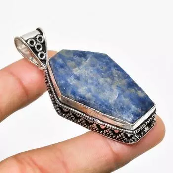 Ювелирный кулон ручной работы с драгоценным камнем содалитом 925 пробы, посеребренный, 2,08 дюйма 2.08 синий