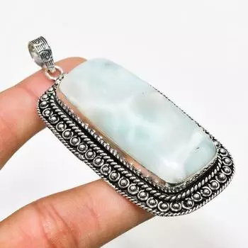 Ювелирный кулон ручной работы с драгоценным камнем Республиканский ларимар 925 пробы с покрытием из серебра 2,84 дюйма 2.84 синий