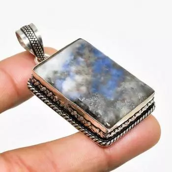 Ювелирный кулон ручной работы с драгоценным камнем содалитом 925 пробы, посеребренный, 2,00 дюйма 2.00 синий