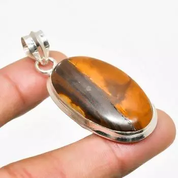 Ювелирный кулон ручной работы с драгоценным камнем Тигровый глаз 925 пробы, посеребренный, 2,00 дюйма 2.00 жёлтый
