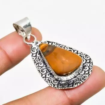 Ювелирный кулон ручной работы с драгоценным камнем Тигровый глаз 925 пробы, посеребренный, 1,89 дюйма 1.89 жёлтый