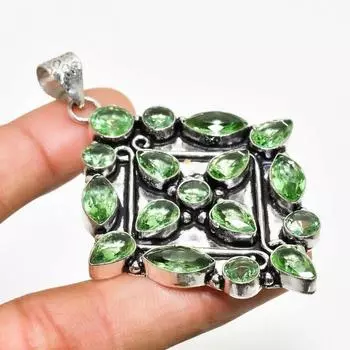 Ювелирный кулон ручной работы с драгоценным камнем Цаворит, посеребренный 925 пробы, 2,84 дюйма 2.84 зелёный