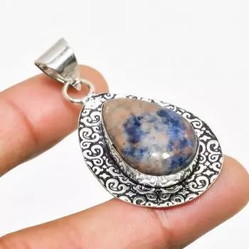 Ювелирный кулон ручной работы с драгоценным камнем содалитом 925 пробы, посеребренный, 1,89 дюйма 1.89 синий