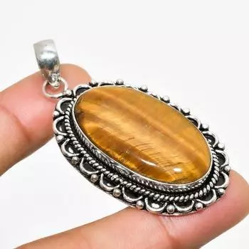 Ювелирный кулон ручной работы с драгоценным камнем Тигровый глаз 925 пробы, посеребренный, 2,08 дюйма 2.08 жёлтый