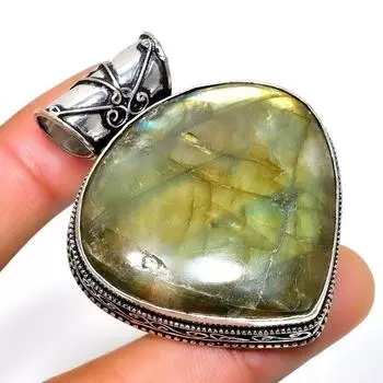 Ювелирный кулон ручной работы с драгоценным камнем Лабрадорит 925 пробы, посеребренный, 1,89 дюйма 1.89 чёрный