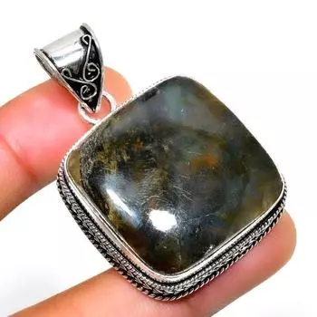 Ювелирный кулон ручной работы с драгоценным камнем Лабрадорит 925 пробы, посеребренный, 1,89 дюйма 1.89 чёрный