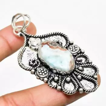 Ювелирный кулон ручной работы с драгоценным камнем Республика Ларимар 925 пробы с серебряным покрытием 2,65 дюйма 2.65 синий