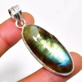 Ювелирный кулон ручной работы с драгоценным камнем Лабрадорит 925 пробы, посеребренный, 2,08 дюйма 2.08 чёрный