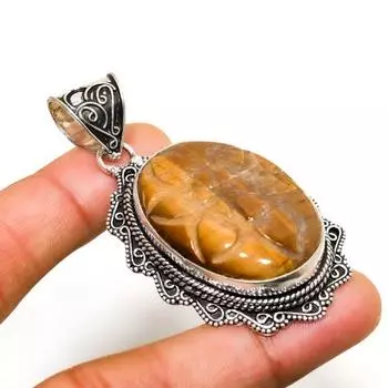 Ювелирный кулон ручной работы с драгоценным камнем Тигровый глаз 925 пробы, посеребренный, 2,46 дюйма 2.46 жёлтый