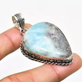 Ювелирный кулон ручной работы с драгоценным камнем Республика Ларимар 925 пробы с покрытием из серебра 2,08 дюйма 2.08 синий