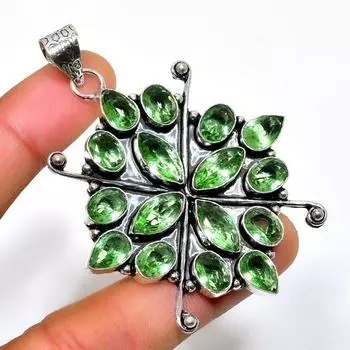 Ювелирный кулон ручной работы с драгоценным камнем цаворит 925 пробы, посеребренный, 2,46 дюйма 2.46 зелёный