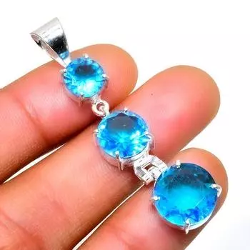 Ювелирный кулон ручной работы с драгоценным камнем Swissblue топаз 925 пробы, посеребренный, 1,89 дюйма 1.89 синий