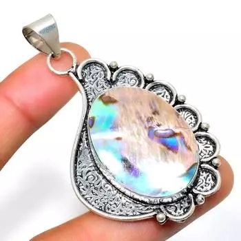 Ювелирный кулон ручной работы с драгоценным камнем в виде ракушки ушка 925 пробы, посеребренный, 2,46 дюйма 2.46 синий