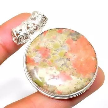 Ювелирный кулон ручной работы с драгоценным камнем унакитом 925 пробы, посеребренный, 1,70 дюйма 1.70 зелёный