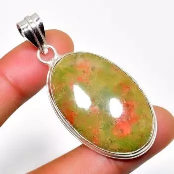 Ювелирный кулон ручной работы с драгоценным камнем унакитом 925 пробы, посеребренный, 2,08 дюйма 2.08 зелёный