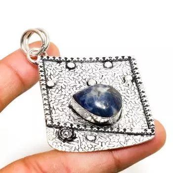 Ювелирный кулон ручной работы с драгоценным камнем содалитом 925 пробы, посеребренный, 2,46 дюйма 2.46 синий