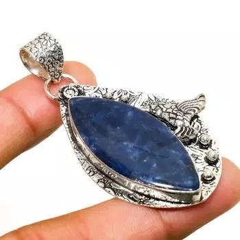 Ювелирный кулон ручной работы с драгоценным камнем содалитом 925 пробы, посеребренный, 2,34 дюйма 2.34 синий