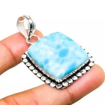 Ювелирный кулон ручной работы с драгоценным камнем Республиканский Ларимар, посеребренный 925 пробы, 1,89 дюйма 1.89 синий