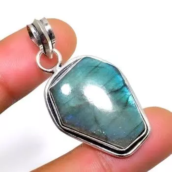 Ювелирный кулон ручной работы с драгоценным камнем Лабрадорит 925 пробы, посеребренный, 1,70 дюйма 1.70 чёрный