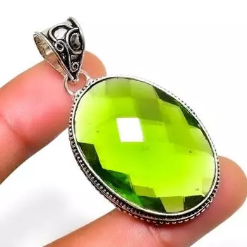 Ювелирный кулон ручной работы с драгоценным камнем Перидот 925 пробы, посеребренный, 1,89 дюйма 1.89 зелёный