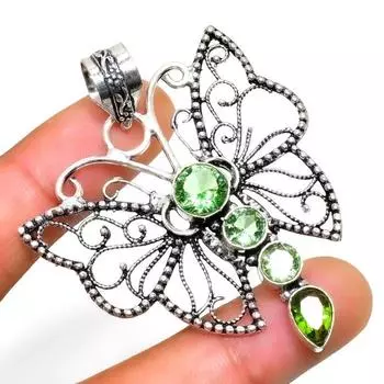 Ювелирный кулон ручной работы с драгоценным камнем цаворит 925 пробы, посеребренный, 2,08 дюйма 2.08 зелёный