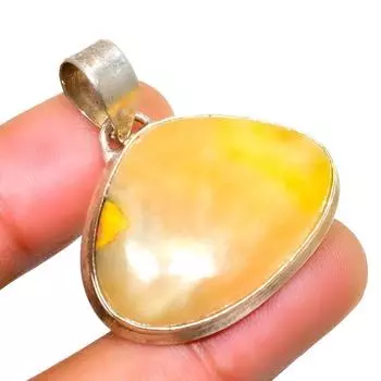 Ювелирный кулон ручной работы с драгоценным камнем 925 пробы Шмель Яшма, посеребренный, 1,32 дюйма 1.32 жёлтый