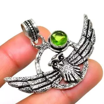 Ювелирный кулон ручной работы с драгоценным камнем Перидот 925 пробы, посеребренный, 1,51 дюйма 1.51 зелёный