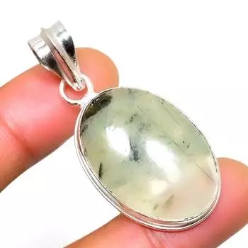 Ювелирный кулон ручной работы с драгоценным камнем пренит 925 пробы, посеребренный, 1,70 дюйма 1.70 зелёный