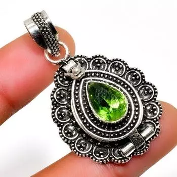Ювелирный кулон ручной работы с драгоценным камнем Перидот 925 пробы, посеребренный, 1,70 дюйма 1.70 зелёный