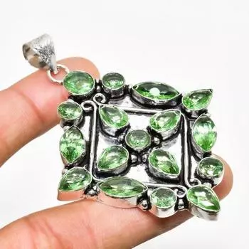 Ювелирный кулон ручной работы с драгоценным камнем Цаворит, посеребренный 925 пробы, 2,84 дюйма 2.84 зелёный
