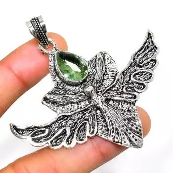 Ювелирный кулон ручной работы с драгоценным камнем цаворит 925 пробы, посеребренный, 2,46 дюйма 2.46 зелёный