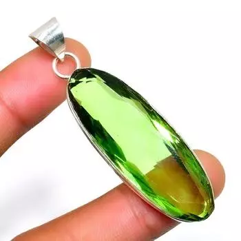 Ювелирный кулон ручной работы с драгоценным камнем Перидот 925 пробы, посеребренный, 2,27 дюйма 2.27 зелёный