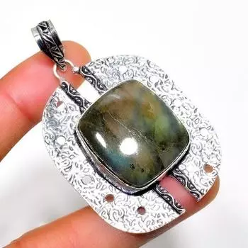 Ювелирный кулон ручной работы с драгоценным камнем Лабрадорит 925 пробы, посеребренный, 2,46 дюйма 2.46 чёрный