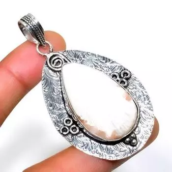 Ювелирный кулон ручной работы с драгоценным камнем сколецит 925 пробы, посеребренный, 2,46 дюйма 2.46 белый